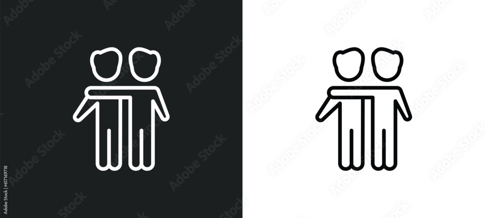Aufkleber hugging line icon in white and black colors. hugging flat vector icon from hugging collection for we