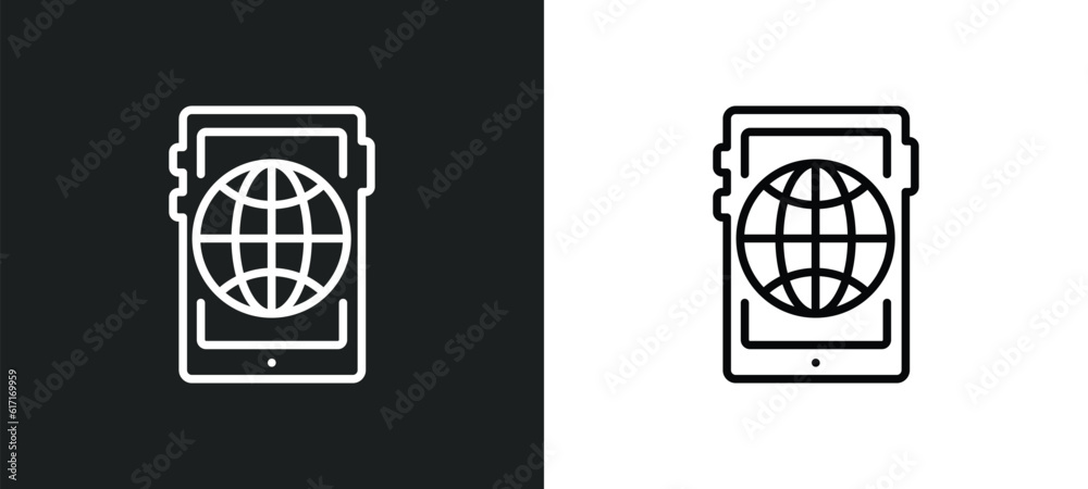 Poster mobile web line icon in white and black colors. mobile web flat vector icon from mobile web collecti