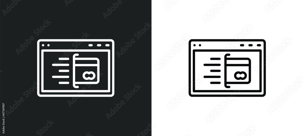 Poster web payment line icon in white and black colors. web payment flat vector icon from web payment colle