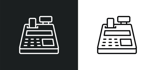 cash register line icon in white and black colors. cash register flat vector icon from cash register collection for web, mobile apps and ui. - obrazy, fototapety, plakaty