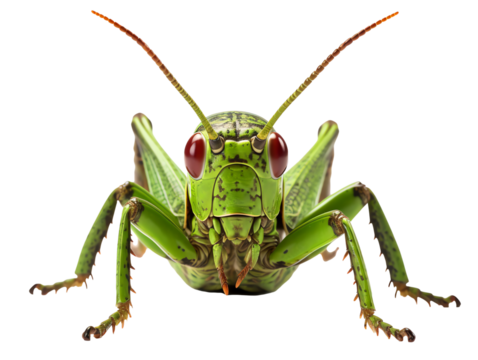 Green grasshopper locust from the front isolated - Generative AI