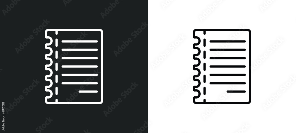 Poster notepad sheet line icon in white and black colors. notepad sheet flat vector icon from notepad sheet