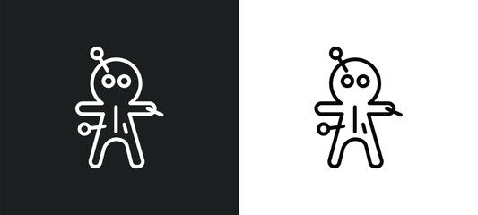 voodoo puppet line icon in white and black colors. voodoo puppet flat vector icon from voodoo puppet collection for web, mobile apps and ui.