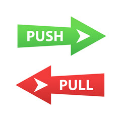 Push pull door sign. Handle to open doors. Outline door illustration design for door opening instructions. Push and pull sign, vector graphic elements, template for door stickers. Vector illustration