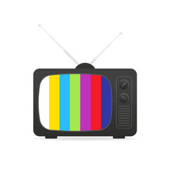 Orange retro tv with antenna flat icon. Retro television. Tv - NTSC signal. Lost signal. Vector illustration