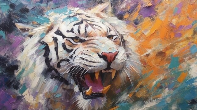 white tiger on a colorful background