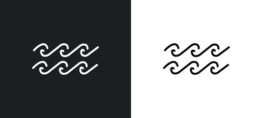 waves line icon in white and black colors. waves flat vector icon from waves collection for web, mobile apps and ui.