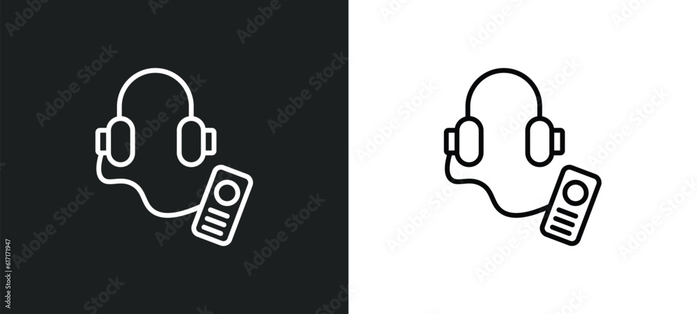 Poster audio guide line icon in white and black colors. audio guide flat vector icon from audio guide colle