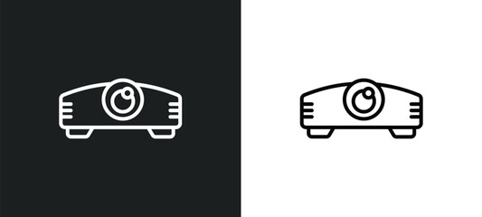 projector len line icon in white and black colors. projector len flat vector icon from projector len collection for web, mobile apps and ui.