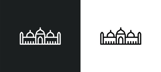 badshahi mosque line icon in white and black colors. badshahi mosque flat vector icon from badshahi mosque collection for web, mobile apps and ui.