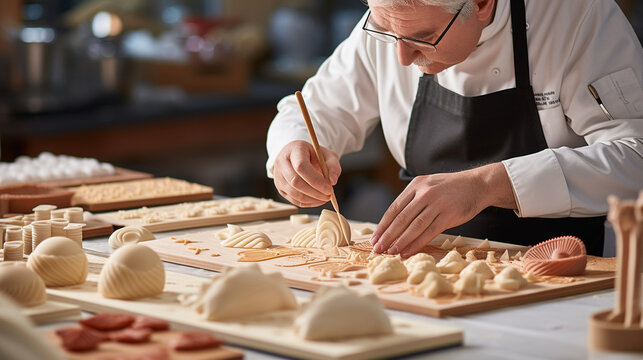 A baker meticulously sculpting marzipan into intricate shapes and figures, bringing a touch of whimsy and artistry to their confectionery creations Generative AI