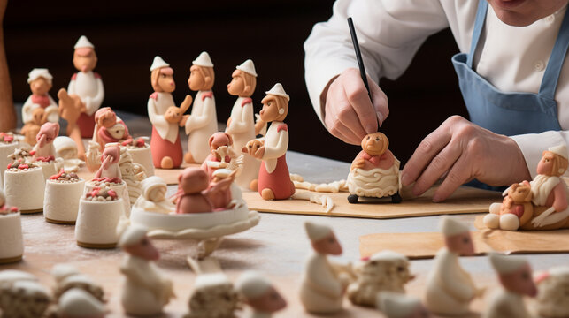 A baker meticulously sculpting marzipan into intricate shapes and figures, bringing a touch of whimsy and artistry to their confectionery creations Generative AI