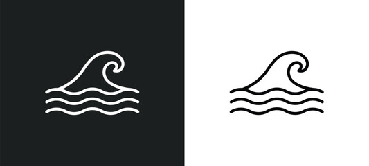 tsunami wave line icon in white and black colors. tsunami wave flat vector icon from tsunami wave collection for web, mobile apps and ui.