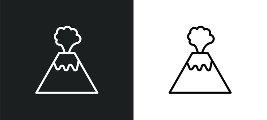 erupting volcano line icon in white and black colors. erupting volcano flat vector icon from erupting volcano collection for web, mobile apps and ui.