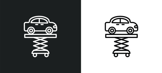 car lifter line icon in white and black colors. car lifter flat vector icon from car lifter collection for web, mobile apps and ui.