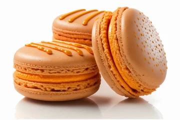 Abwaschbare Fototapete Macarons  Orange macaroons on a white background generated by AI