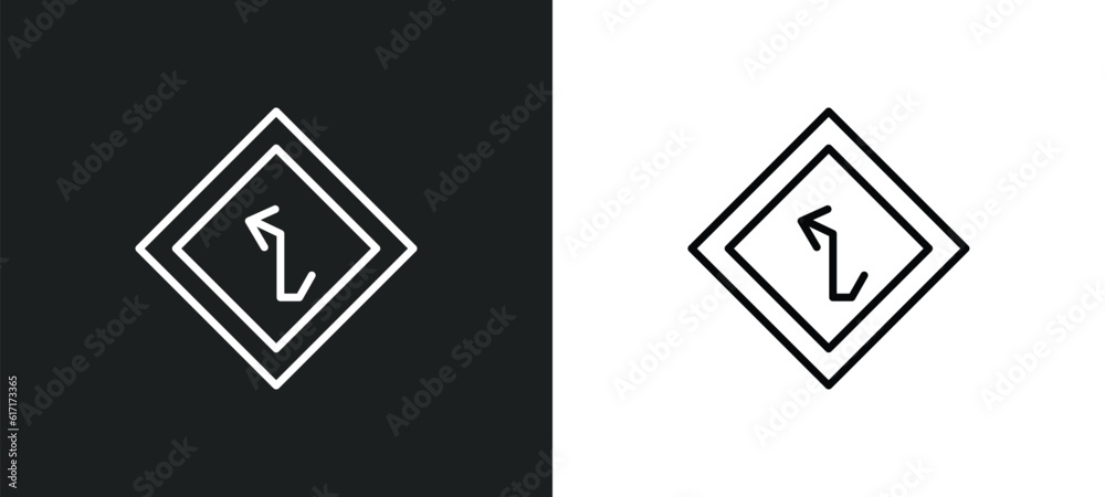 Poster left intersection line icon in white and black colors. left intersection flat vector icon from left 