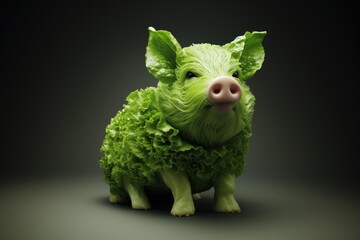 Vegetarian or vegan pig, pork made out of lettuce, Vegetarian Week concept, World Vegan Day