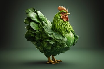 Vegetarian or vegan chicken, chick made out of lettuce ,  World Vegan Day or Vegetarian Week concept - obrazy, fototapety, plakaty
