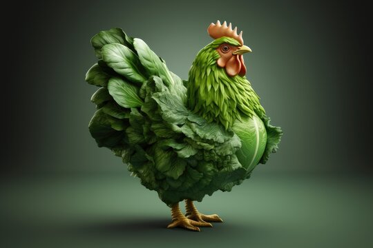 Vegetarian or vegan chicken, chick made out of lettuce , World Vegan Day or Vegetarian Week concept - Powered by Adobe