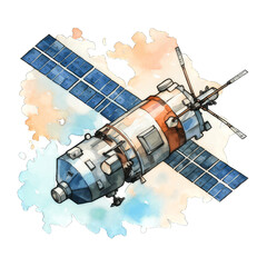 Watercolor Clip Art of a Space Satellite