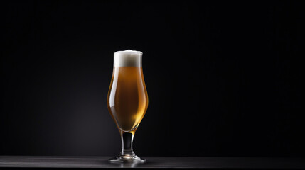 Beer glass with foam in studio, minimalist, created with Generative AI