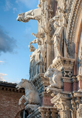 Detail of the Santa Maria Assunta cathedral facade, with allegoric sculpture of animals, prophet...