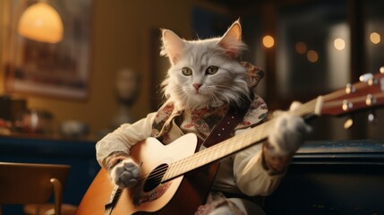 kitten playing guitar. - obrazy, fototapety, plakaty
