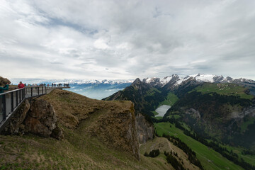 Fototapeta na wymiar Mount Saentis seen from the top of the mount hoher Kasten in Switzerland
