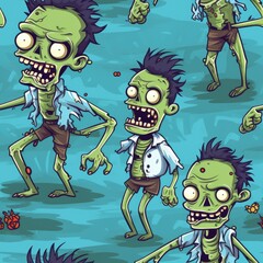 Funny, spooky, green Halloween Zombies, seemless pattern for decoration, generative AI
