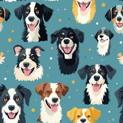 Happy, friendly dogs, seemless pattern, generative AI