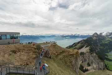 Tourists on the top of the mount hoher Kasten in Switzerland