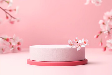 Round podium with cherry blossom flowers