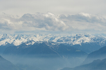 Snow covered alpine scenery at the rhine valley in Switzerland