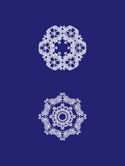 White mandalas print design on blue background