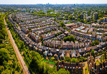 Aerial view of Belsize Park, a residential area of Hampstead in the London Borough of Camden, England