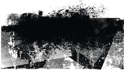 Naklejka na ściany i meble Glitch distorted grunge layer . Noise destroyed texture . Trendy defect error shapes . Overlay grunge texture . Distressed effect .Vector shapes with a halftone dots screen print texture.