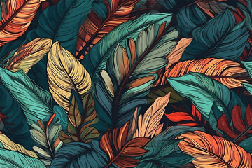 Abstract background organic design of tropical leaves. Modern colorful tropical floral pattern. AI generated