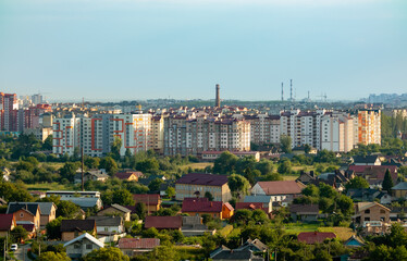 Panorama of Ivano-Frankivsk city with a view of the skyline in a summer evening