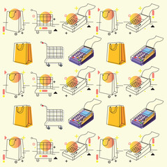 Colored seamless pattern background with shopping icons Vector