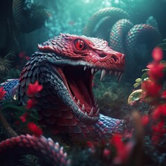 Mysterious snake in the dark forest