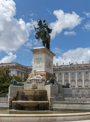 The statue of Felipe IV in Madrid, Spain.