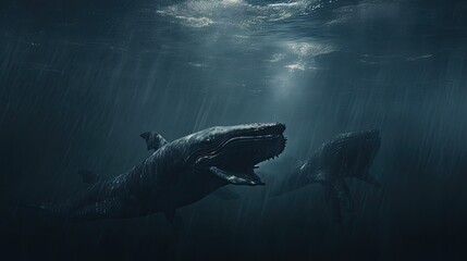 Fototapeta premium Giant whale in the water underwater