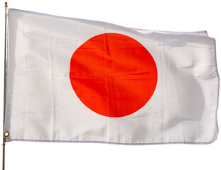 Flag of Japan flying. Isolated over white background