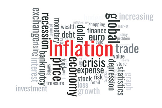 Illustration in the form of a cloud of words related to the global inflation.