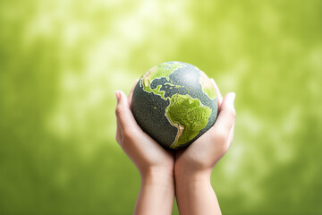 Earth globe in hands. World environment day concept., generative ai