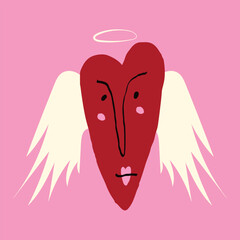 A cute quirky strange clockwork heart with a funny face and wings