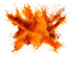bright orange holi paint color powder festival explosion burst isolated white background....