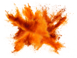 bright orange holi paint color powder festival explosion burst isolated white background. industrial print concept background