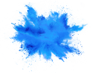 bright cyan blue holi paint color powder festival explosion burst isolated  white background. industrial print concept background